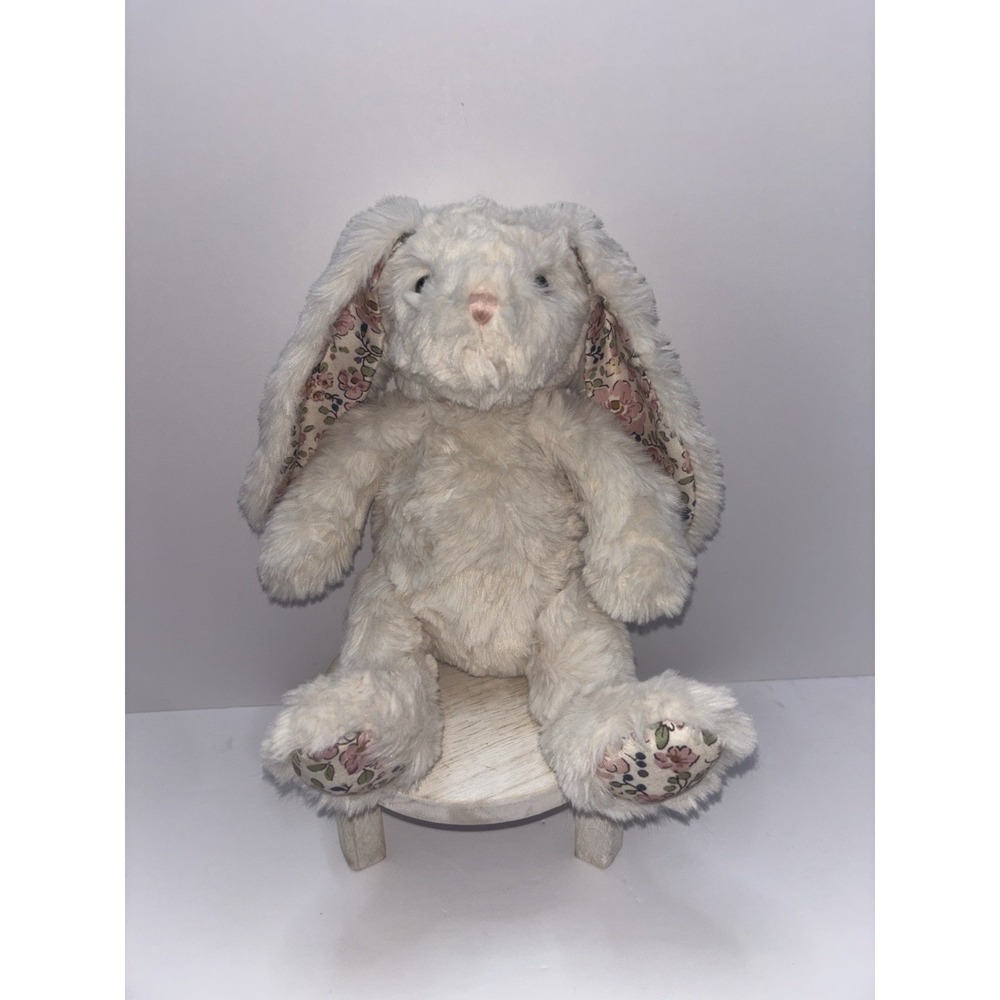 Mon Ami 10" Small White Pink Floral Faith Bunny Plush EUC